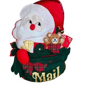 Vintage Santa’s Mail Christmas Card Holder Hanging Felt Sequins MCM 16” L’Art